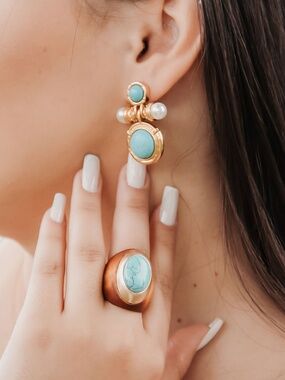Turquoise & Pearl Statement Jewelry Set